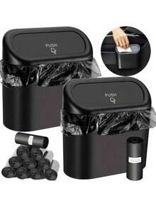 ABS塑料车载垃圾桶迷你垃圾桶翻盖垃圾桶悬挂式垃圾桶可用于汽车椅背车门副驾门悬挂式收纳箱办公桌书桌场景密封防臭免水汽车垃圾桶多功能车载垃圾袋折叠收纳车内用品适用于轿车卡车公共汽车 - 彩色 - 查看 2