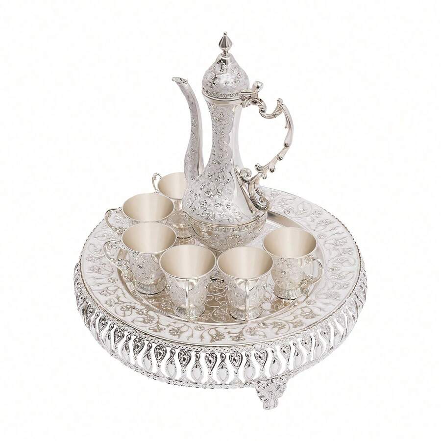 YUNRUX European Coffee Cup And Teapot Set, Tea Service Set, Tea Service Set For Tea Table Decoration Living Room, Dining Room, Company - Silver - View 1