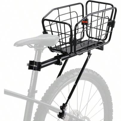 Rear Bike Rack With Basket 165 LB Load Aluminum Alloy Cargo Rack For Back Of Bike With Free Bungee Cord Waterproof Cover Installation Tool