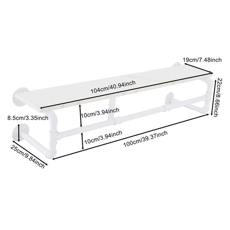 kangten Wall Coat Rack With Floating Shelf, Wall Mounted Clothes Shelf In Industrial Pipe Style, Kitchen Shelf With Four Bases - White - View 2