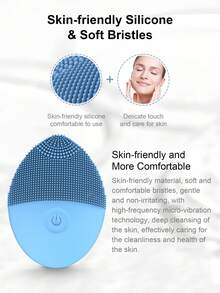 用于清洁和去角质的硅胶面部刷，防水电动洁面刷，面部刷去角质刷，面部清洁刷，面部刷 - 藍色 - 查看 6