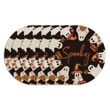 1/2/4pcs Ghost Pattern Halloween Round Placemats, Black Holiday Round Dining Table Mats, Suitable For Party, Kitchen, Dining, Breakfast, Coffee Decor