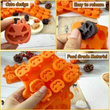 1pc Halloween Silicone Chocolate Moulds, 18 Cavity Pumpkin, Cat, Ghost, Bat, Skull, Tombstone Shapes Baking Molds For DIY Fondant, Chocolate, Candy, Jelly, Pastry Cake Decorating Tools, Soap, Candle Mold