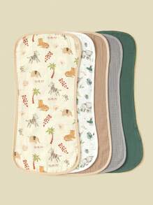 5pcs/Pack Cotton Muslin Bibs For Baby Boys Girls, Floral & Whale Print Burp Cloths, Soft & Versatile - Multicolor - View 2
