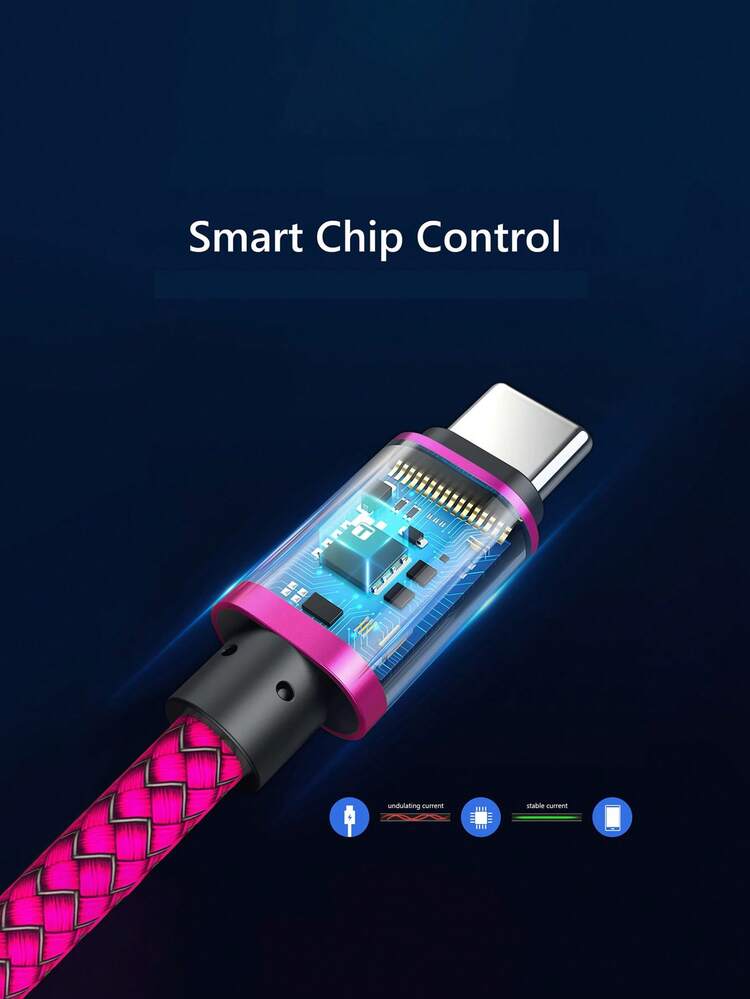 1条60W USB-C充电线，3.3英尺/6.6英尺/10英尺长USB Type-C快充线，尼龙编织USB-A转USB-C充电线，兼容三星Galaxy S24/S23 Ultra/S23/S23+/S22/S22 Ultra/S22+/S21 Ultra/S20 Ultra/Note 20/Note 10/Z Fold 3/4/5，兼容 16/16 Pro Max/15/15 Plus/15 Pro/15 Pro Max，兼容小米，兼容一加Type-C - 玫紅 - 查看 6