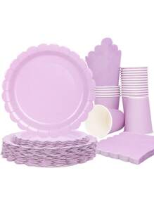 10pcs Lavender Paper Plates Cups And Napkins Light Purple Party Supplies Include Scalloped Lavender Plates Napkin Cup Floral Shaped Cake Plates Dinner Plates Tableware Set For Garden Party Bridal Shower Wedding Birthday Decorations