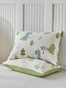 2/3件套卡通恐龙印花床上用品套装，可爱恐龙床单套装，适合儿童四季使用，柔软透气，可机洗（1个被套+1/2个枕套）