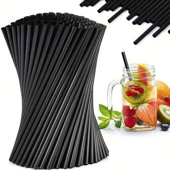 100pcs Thick & Durable Black Straws, 8.27 Inches/21cm Length, Coffee & Beverage Stirrers, 0.24 Inches/0.6cm Diameter, Suitable For Kitchen, Bar, Club, Drinks, Milk, Soda, Party, Restaurant And Home Use