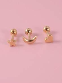 3pcs Moon & Star Detail Earrings - Silver - View 12