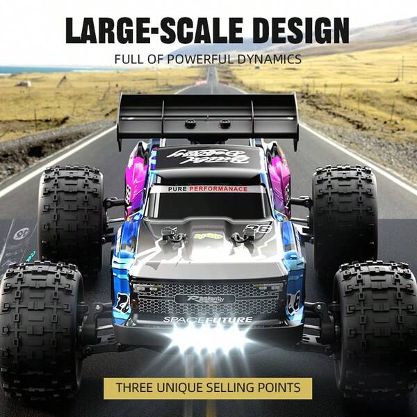 70KM/H High-Speed Fast Monster RC Car, 4WD Off-Road Truck All-Terrain Vehicle, Brushless Motor, Aluminum Alloy Chassis, With 2 Rechargeable Batteries And LED Lights, Outdoor Racing/Drifting/Climbing, Road Gripping
