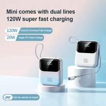 10000mAh Portable Charger Mini Power Bank, 120W Super Fast Charging Portable Mobile Phone Charger With Built-In Cable (USB-C Output Cable), LED Display Mobile Phone Travel Battery Pack, Suitable For IPhone, Suitable For Samsung, Suitable For Android And Other Travel Essentials, Back To School Essentials, Perfect Gift, Fashion Design - White - View 4