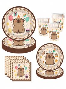 80/62/42 Pcs Tableware Set, Water Vole Themed Party Supplies, Disposable Party Dinnerware Set Including 7" & 9" Napkins, Cups, Banner, Tablecloth, Suitable For 10/20 People, Pink Theme Party, Club, Birthday Decor, Event Decor, Restaurant Decor, Water Vole, Kitchen, Surprise Party. Mystery Gift. - Multicolor - View 4