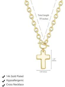 Cross Necklace For Women, Dainty 18K Gold Plated/Sterling Silver Small Cross Pendant Necklace Simple Gold Cross Necklaces For Women  Faith Jewelry Gift2025 - 厚實的十字架-金色 - 查看 10