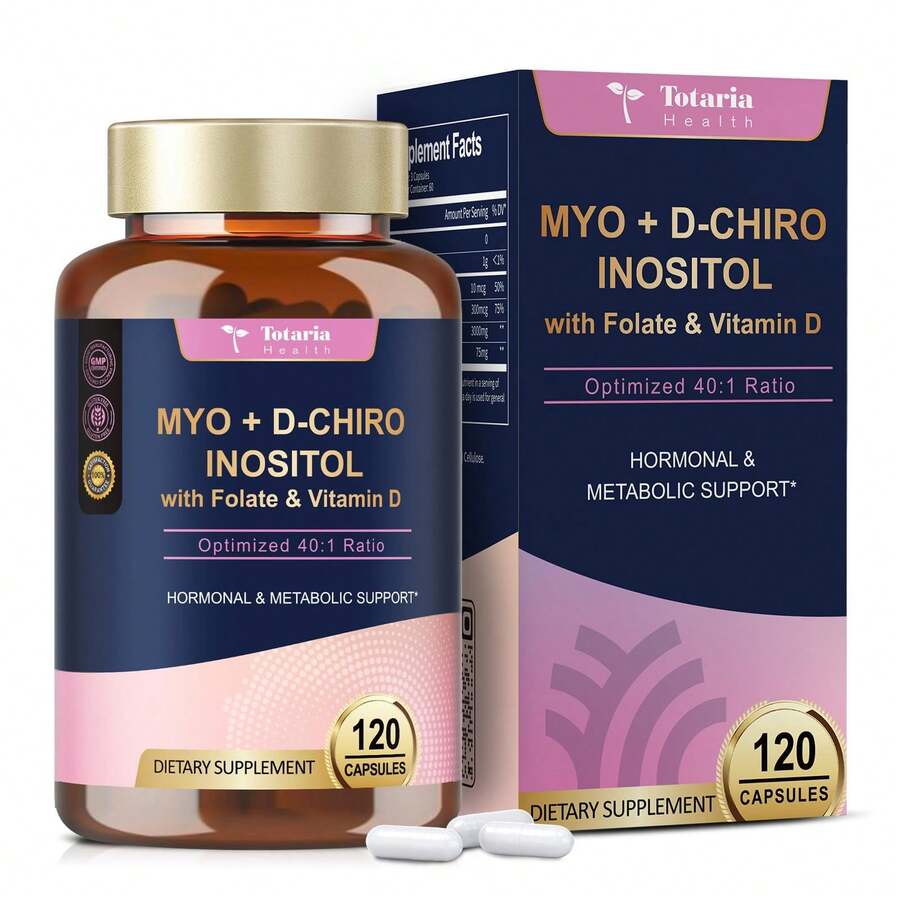 TOTARIA Inositol Supplement - Myo-Inositol & D-Chiro Inositol Capules Plus Vitamin D3, Folate, Ideal 40:1 Ratio - Hormonal Balance For Women & Ovarian* Support, 120 Caps - unflavored - 查看 1
