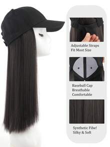Baseball Cap With Hair Extensions For Women Adjustable Hat With Synthetic Wigs Attached Long Straight Hair Black Baseball Cap Suitable For Daily Wear By Women And Gatherings - Multicolor - View 3