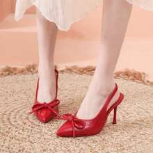 Zapatos de tacón alto Baotou primavera y otoño nuevo temperamento de lazo puntiagudo celebridades moda zapatos individuales para mujeres vacías, Zapatos de tacón de mujer - Rojo - Ver 3