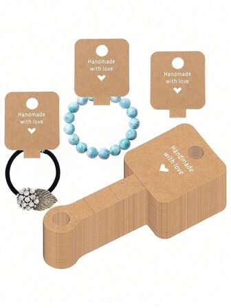 50张牛皮纸首饰展示卡，适用于项链、手链、脚链、发圈、首饰标签、圣诞节等。