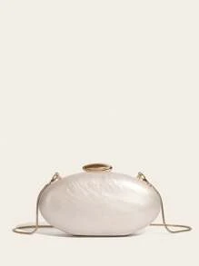 2025 Spring Fashion Wedding Clutch, Acrylic Glossy European & American Style Evening Handbag, Egg-Shaped Shoulder Bag, Customizable, Suitable For Crossbody Or Shoulder Wear, Perfect Match For Ball Gown Accessories, Ideal For Bridesmaid Dresses, Bags Ladies Elegant - White - View 2