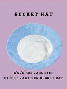 1pc Polyester Casual Street Style Sun Wave Pattern Bucket Hat, Suitable For Spring, Summer, Autumn And Winter Winter Outfits - Baby Blue - View 5