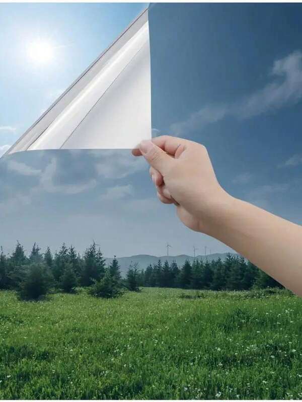 1 Stück reflektierender Sichtschutzfolie für Fenster, Einwegspiegel, Tageslicht-Verdunkelung und Wärmeisolierung durch statische Haftung, Fensteraufkleber gegen Ausspähen, UV-Schutz, wärmereflektierende Spiegelfolie, klebefrei durch statische Haftung, Fensterfolie für Privatsphäre, geeignet für Heim- und Bürodekoration, modernes urbanes Landschaftsdesign, PET-Material, Bürofenster-Dekoration | Moderne Ästhetik | Einfache Montage, Fensteraufkleber. (Zufällige Farbe & Stil)