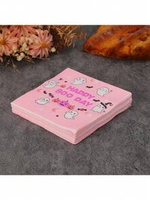 20/40/80 lembar Serbet Happy BOO Day - Dekorasi Halloween 3 lapis, Dekorasi Pesta Pastel 5 x 5 inci - Berwarna merah muda - View 7