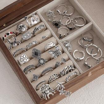 40 件混合金属戒指套装，蝴蝶、花朵、心形装饰，女士珠宝（随机发货，无盒子）
