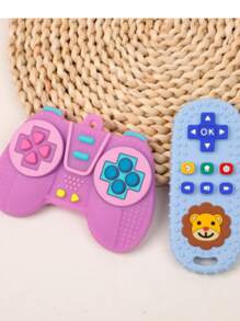2pcs Silicone Teethers - Remote Control & Game Controller Teething Toys, Educational & Fun Sensory Chew Toys For 6-12 Months Babies
