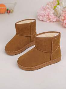 Winter New Kids Boots, Thickened Warm Fleece Snow Boots, Comfortable Warm Solid Color Simple Short Boots, Suitable For 3-12 Years Old Boys And Girls For Winter Outdoor, Daily, Holiday, Travel (Run Small, Suggest Ordering One Size Up)