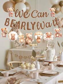1 Set Brown Bear Baby Shower Party Decorations Hanging Banner, Cute Brown Bear Pattern Gender Reveal Party Background Decor Hanging Streamer Banner, "We Can't Wait" Decor, Baby Christening Party Decorations Banner, Newborn Welcome Party Room Hanging Decor Banner, Baby Shower Party Decorations, Baby Shower Party Favors, Gender Reveal Decorations - Brown Bear - View 5