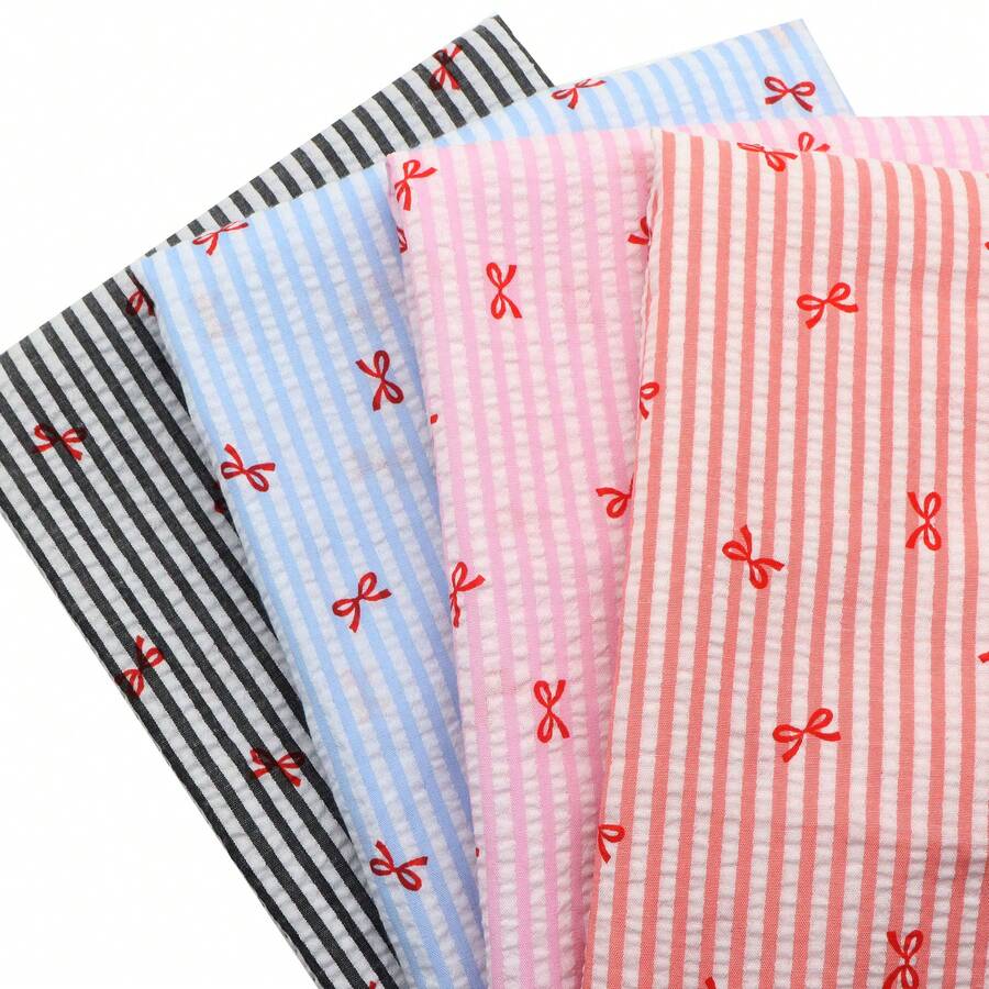 1pc 57.08x19.68inch Bowknot Pattern Print 100% Polyester Stripe Fabric, 59.08x19.68 Inch Precut Fabric, For Party Decorations, And Craft Projects, Hair Ties, DIY Quilting & Sewing, Patchwork, Backdrop Fabric | Bowknot Pattern - Multicolor - View 1