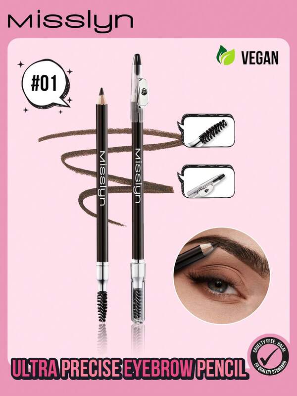  MISSLYN-Ultra Precise Eyebrow Pencil, Eyebrow Pencil, Eyebrow Makeup, Built-In Brush Head, Built-In Pencil Sharpener, Easy-To-Control Pen Tip, Double-Head Design, Wooden Design, Comfortable Grip, Wild Eyebrows, Draws Tiny Brow Hairs And Fills In Sparse Areas And Gaps