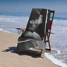 Ronnie Radke Themed Microfiber Beach Towel - Black & White Tattoo Portrait Design, Lightweight & Quick-Dry Swimming, Gym, Yoga, Travel - Modern Bath & Beach Accessory, Bold Pattern, Durable Material, Yoga Practitioners
