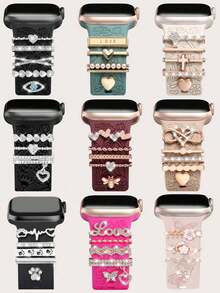 5/4/3pcs Metal Charms Decorative Ring Compatible With Apple Watch Band LOVE Diamond Rhinestone Ornament Smart Watch Silicone Strap Accessories Bracelet Fashionable Accessories (Watch And Band Not Included) Compatible With Apple Watch Band 38mm 40mm 41mm 42mm 44mm 45mm 46mm 49mm, Compatible With Apple Watch Series Ultra/Se/10/9/8/7/6/5/4/3/2/1 Watch Band Accessories Jewellery