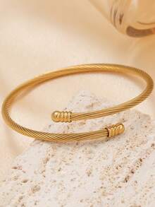 时尚优雅的扭曲不锈钢女士手链，适合多种场合，可堆叠，也适合作为送给朋友的礼物 - 金黃色 - 查看 4