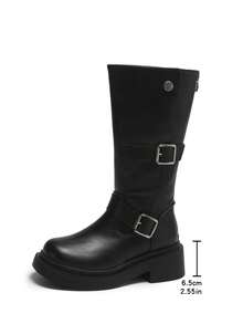 Giày bốt cao đến giữa bắp chân dành cho nữ, mẫu mới Thu Đông 2025, thiết kế khóa cài, cổ cao, đế platform, bốt cao quá đầu gối, bốt cao bồi, bốt nữ cao bồi, phong cách Coachella. - màu đen - Xem 7