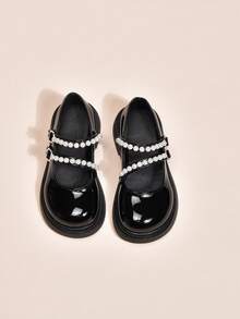 Zapatos de princesa con perlas para niñas, zapatos escolares brillantes de estilo coreano dulce, zapatos de estudiante de estilo británico para actuaciones - Negro - Ver 6