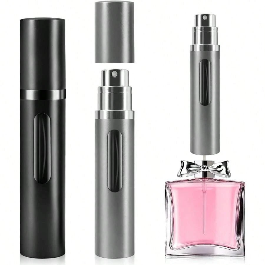 8ml 2pcs Refillable Travel Perfume Bottle, Portable Leak - Proof Mini Perfume Atomizer With Bottom - Filling Design For Women Men Ideal For Cruise, Car Trip, Travel(Black - Grey)