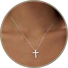 Cross Necklace For Women, Dainty 18K Gold Plated/Sterling Silver Small Cross Pendant Necklace Simple Gold Cross Necklaces For Women  Faith Jewelry Gift2025 - 經典十字銀 - 查看 1