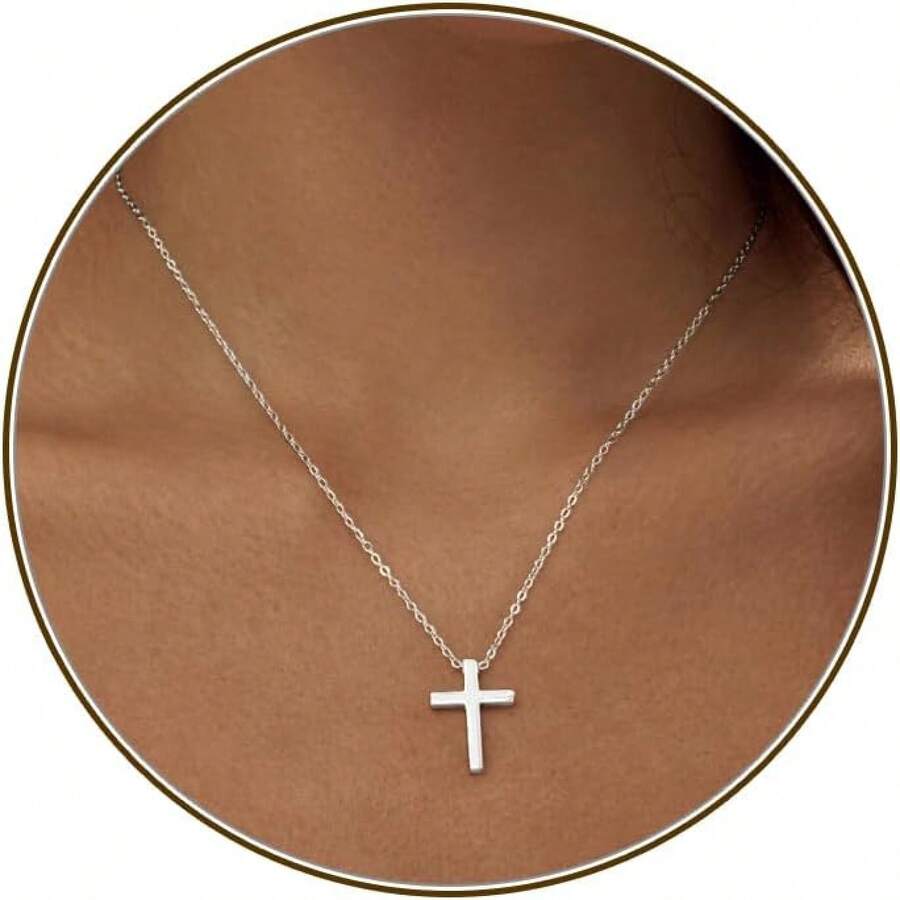 Cross Necklace For Women, Dainty 18K Gold Plated/Sterling Silver Small Cross Pendant Necklace Simple Gold Cross Necklaces For Women  Faith Jewelry Gift2025 - 經典十字銀 - 查看 1