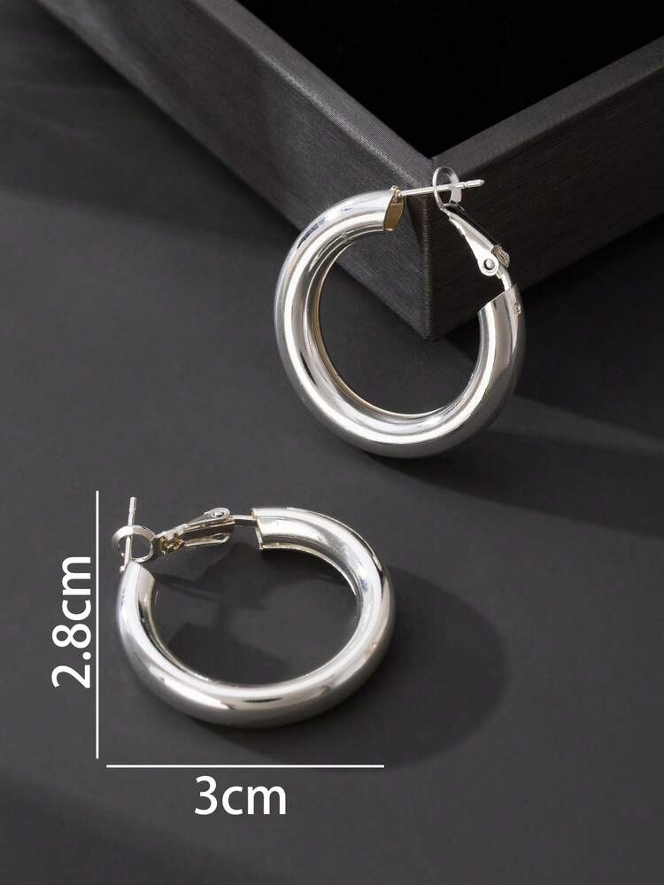 1 Pair Women's Elegant Minimalist Silver Geometric Circle Open Hoop Earrings - Silver - View 5