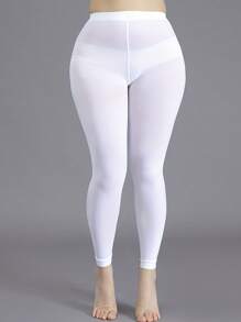 1pc Women Plus Size Fashionable Sheer & Stretchy 7/8 Leggings Tight Pants