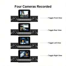 1080P高清4通道行车记录仪，具备夜视、广角拍摄、重力感应器和移动侦测功能，支持32GB存储卡（需另购）。