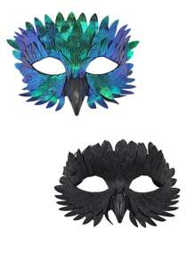 1 pieza Máscara de media cara con plumas para mujer, adecuada para juegos de roles, Halloween, regalos navideños, decoración y adornos