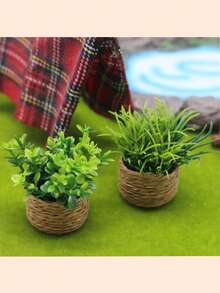 Artificial Woven Rattan Small Potted, Miniature Artificial Bonsai Plants Tiny Greenery, Faux Greenery Planter Pot Ornament, For Dollhouse Decoration, Mini Scenery Photography Props Low Maintenance Vivid Appearance, For Desktop Party, Kitchen, Garden Decor, Christmas Holiday Gift Home Decor, Back To School, Room Decor, School Supplies