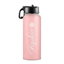 1pc 18oz Custom Text Pink Water Bottle Personalized Tumbler With Straw Stainless Steel Insulated Sport Water Bottle With Straw Lid & Handle, Multiple Styles Available, Customized Cup Gifts For Women Birthday Anniversary Christmas - 黑色 - 查看 7