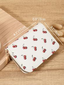 Billetera de monedas con patrón de cereza, portador de tarjetas, organizador de tarjetas múltiples para almacenar tarjetas de crédito, ligero y minimalista, de moda, moderno, de negocios, para aniversario, para Navidad, para el Día de San Valentín, para regalo de cumpleaños, para regalo, para amante, para mujeres, para niñas, para damas, para femenino, útiles escolares para la escuela, dormitorio y vuelta al colegio - Blanco - Ver 4