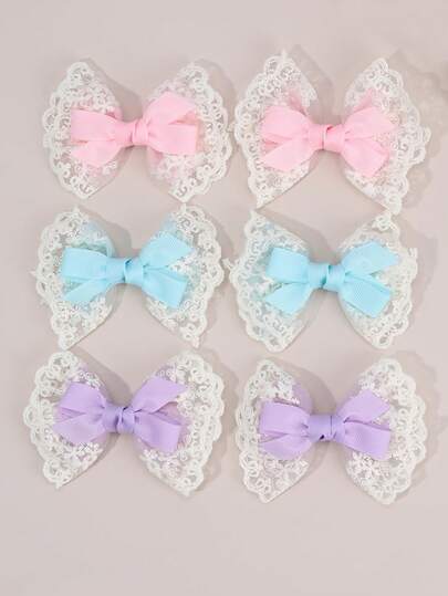 2/6个蕾丝蝴蝶结发夹，优雅缎面蝴蝶结发卡，适合婚礼、派对、日常佩戴，复古风格发饰
