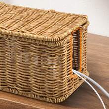 Handmade Cable Management Box - Elegant And Practical Cable Organizer With 2 Open Compartments For Home And Office, TV Cables, Computer Routers, USB Hubs, And Power Supplies. Rattan Cable Hiding Box (Wood) - Yellow - View 5