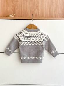 Vintage Style Baby Boy Knitted Cardigan Top, New Geometric Sweater Jacket For Infant Boys, Spring Autumn