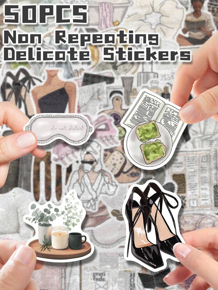 50 件迷人女孩日常装饰主题贴纸不重复精致装饰，适用于开学季礼物班级奖励万圣节感恩节圣诞节礼物节日礼物派对装饰家居装饰生日礼物行李箱滑板车手账水瓶杯子笔记本电脑平板电脑手机壳笔记本 - 預設 - 查看 7